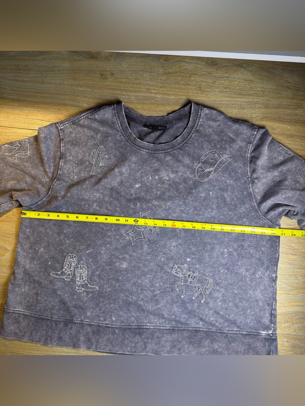 Jane & Delancey Gray Mineral Wash Sweatshirt with Embroidered Western Motifs - Picture 12 of 14